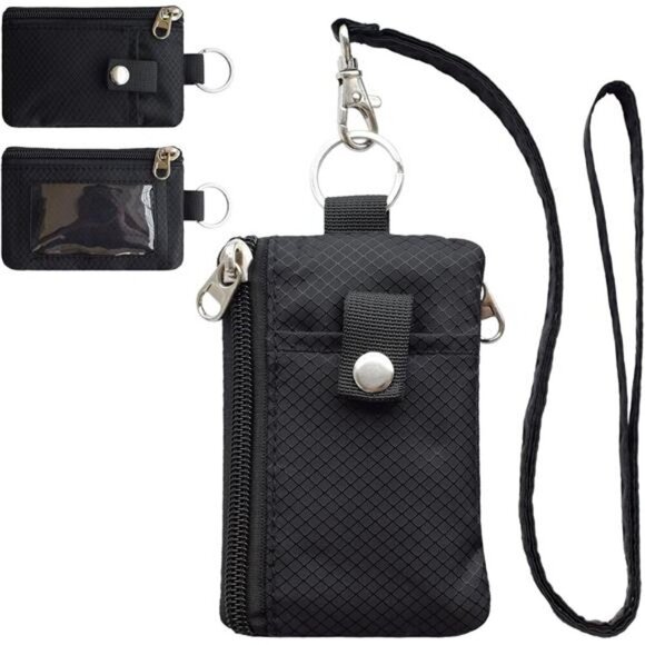 RFID Small Wallet with ID Window Zipper Lanyard Card Holder for Travel Men Women - Picture 1 of 7